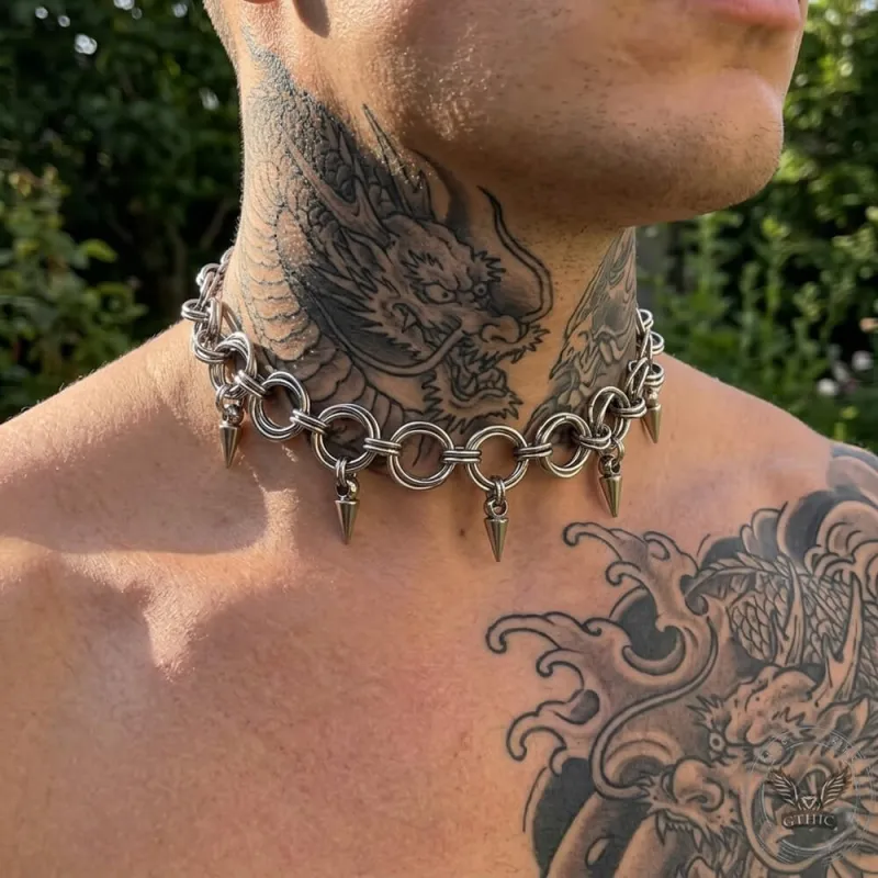 Punk Interlocking Studded Stainless Steel Clavicle Necklace made by GTHIC