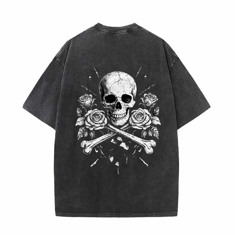 Memento Mori Skull Rose Gothic Vintage Washed T-shirt sold by GTHIC