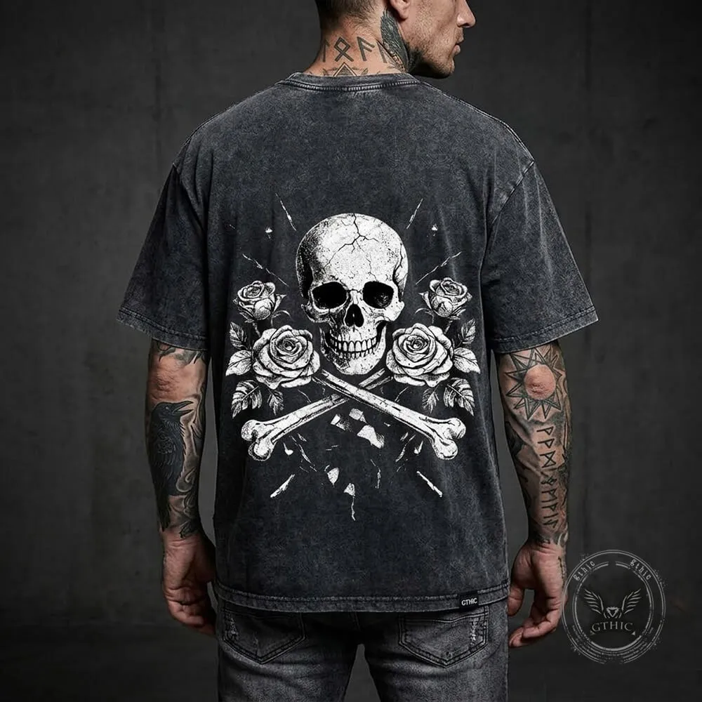 Memento Mori Skull Rose Gothic Vintage Washed T-shirt sold by GTHIC product image thumbnail 2