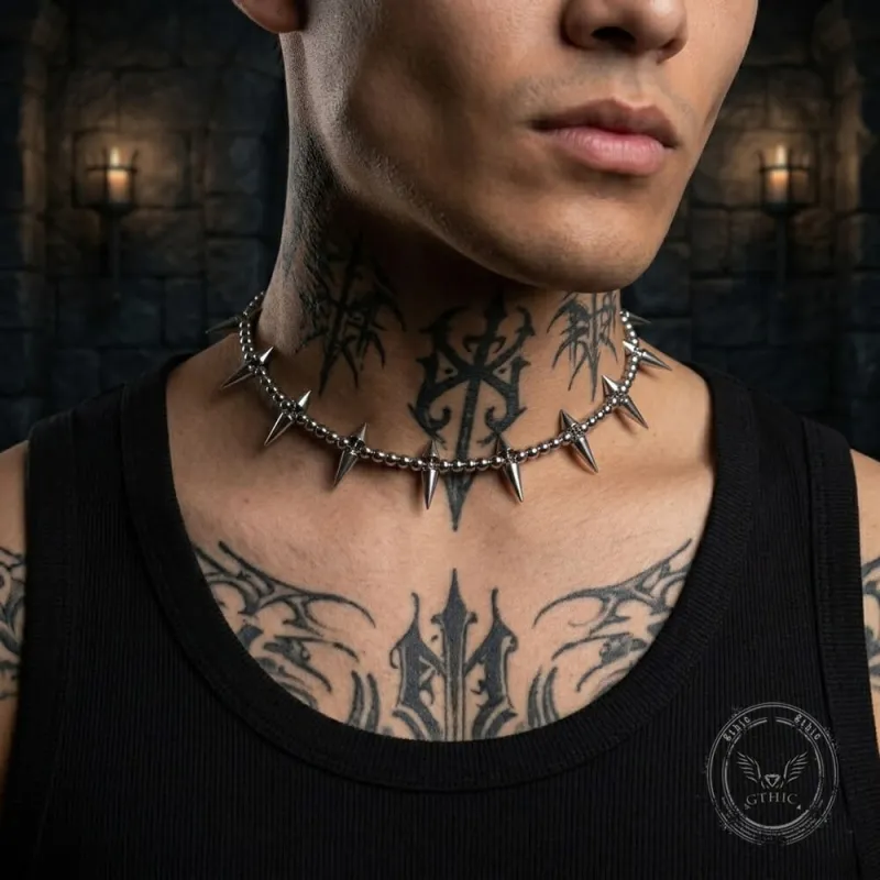Punk Studded Cross-Beaded Stainless Steel Clavicle Necklace made by GTHIC