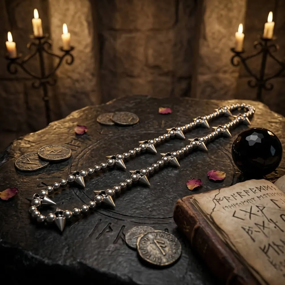 Punk Studded Cross-Beaded Stainless Steel Clavicle Necklace sold by GTHIC product image thumbnail 3