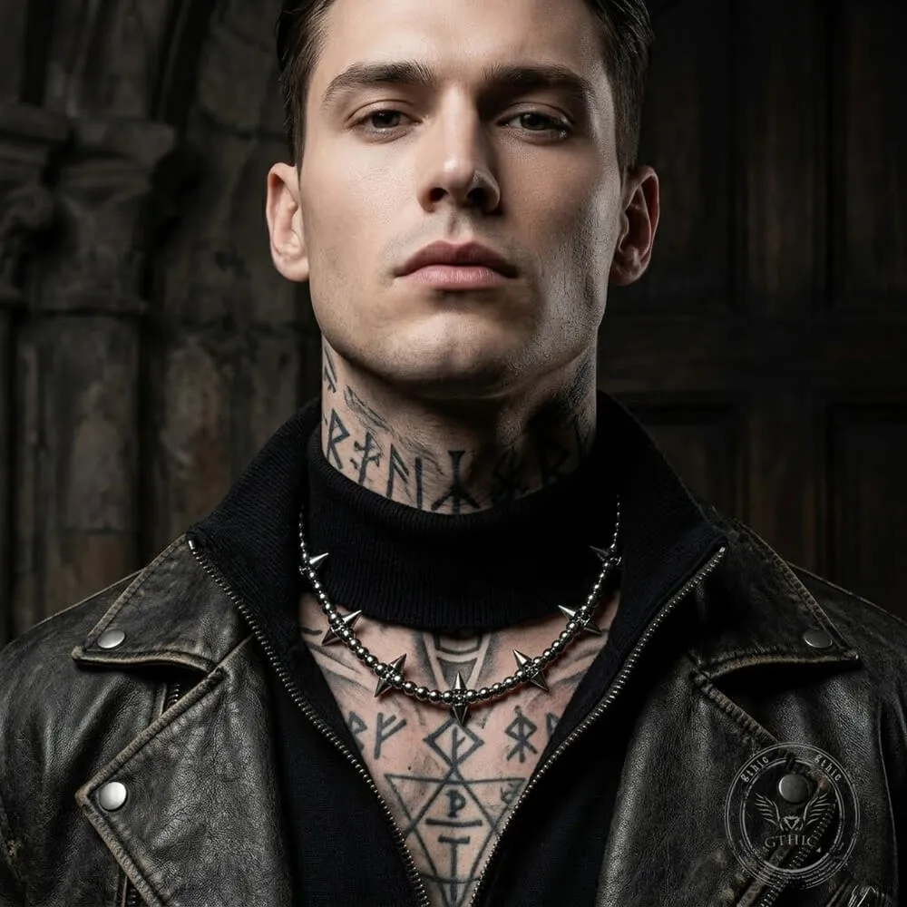 Punk Studded Cross-Beaded Stainless Steel Clavicle Necklace sold by GTHIC product image thumbnail 2