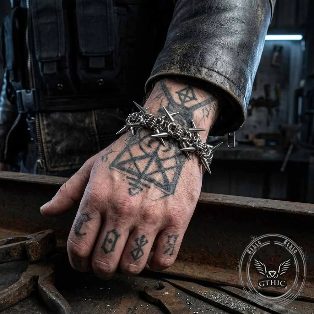Punk Multi-Spike Studded Alloy Biker Bracelet sold by GTHIC product image thumbnail 2