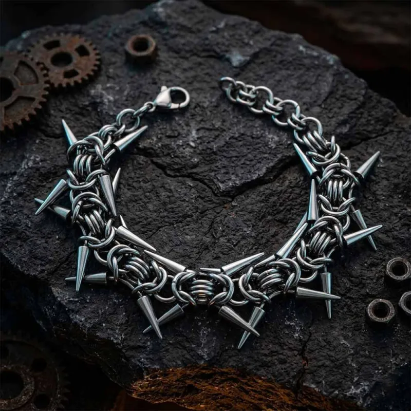 Punk Multi-Spike Studded Alloy Biker Bracelet made by GTHIC