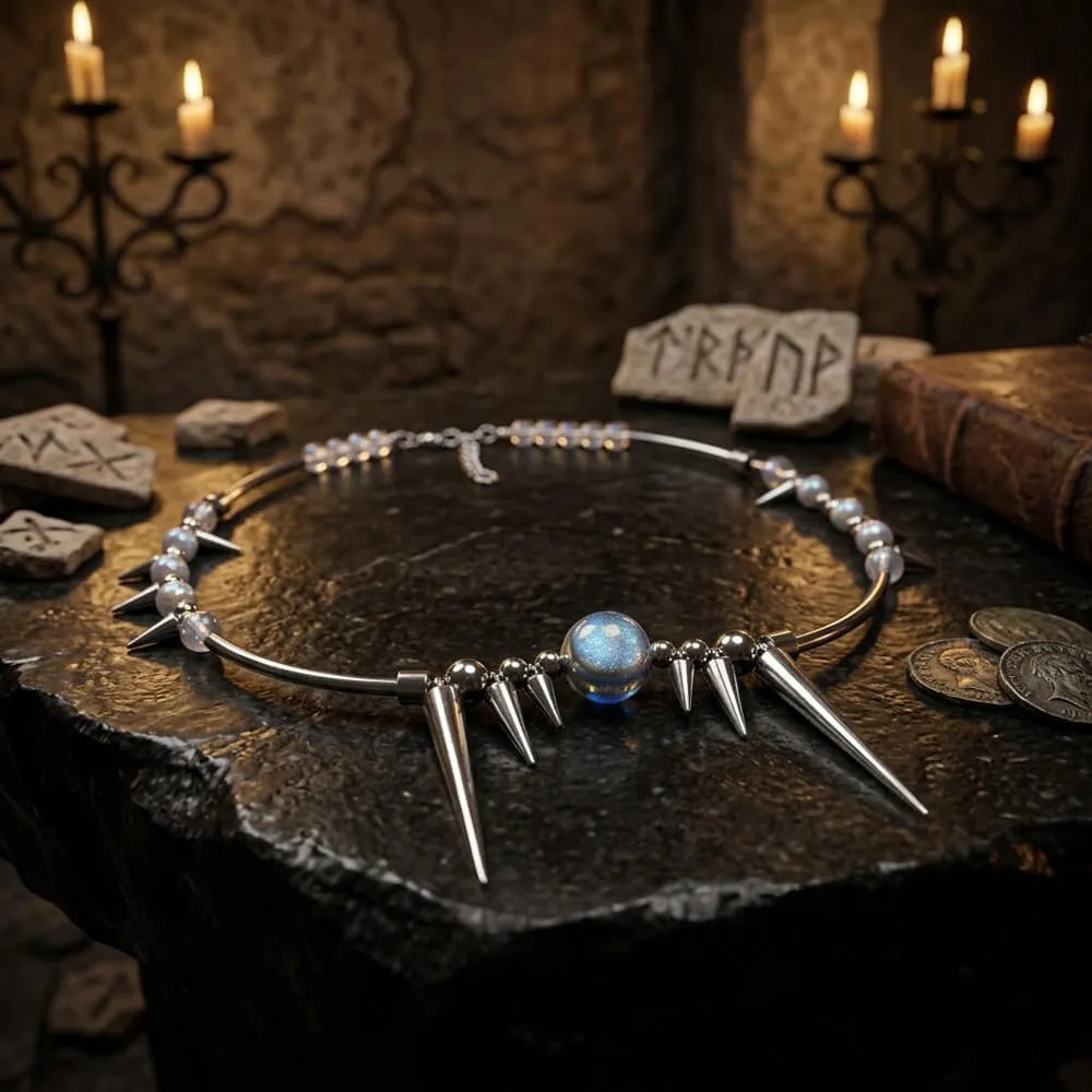 Punk Y2K Studded Gemstone Beaded Stainless Steel Necklace sold by GTHIC product image thumbnail 3