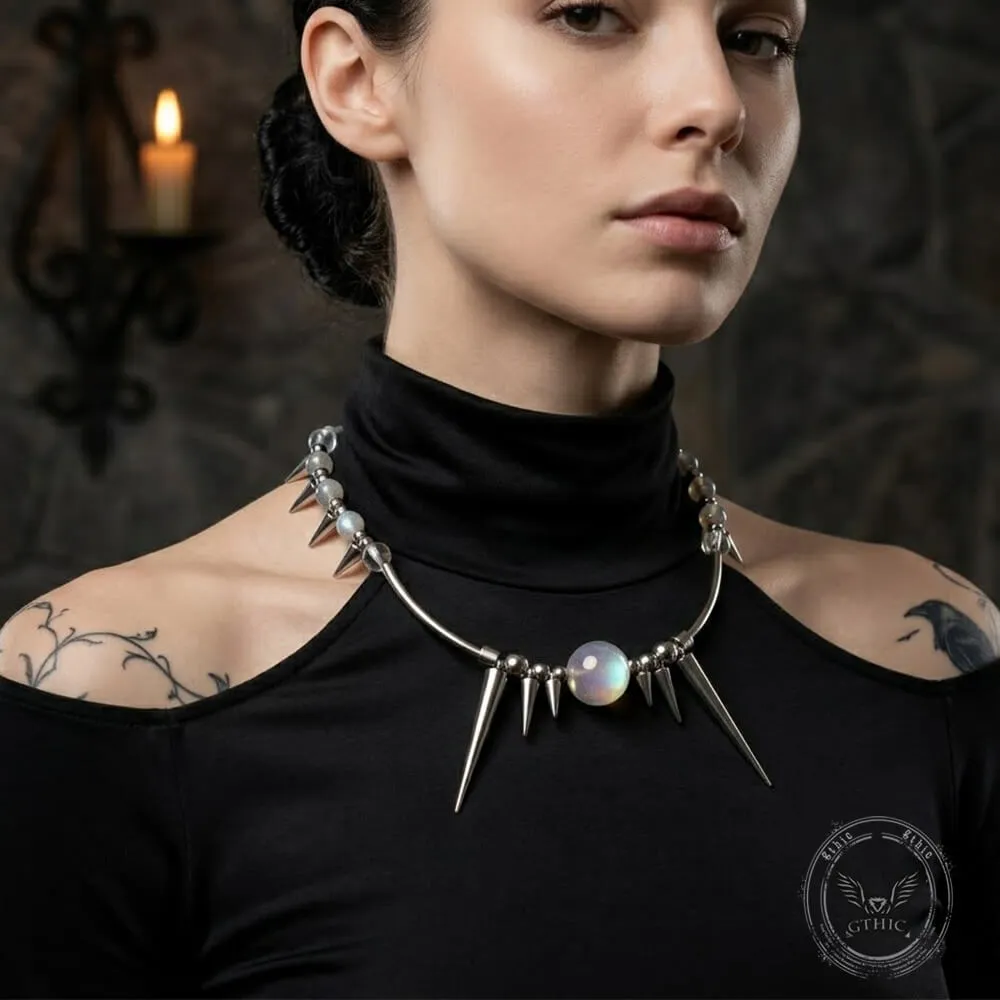 Punk Y2K Studded Gemstone Beaded Stainless Steel Necklace sold by GTHIC product image thumbnail 2