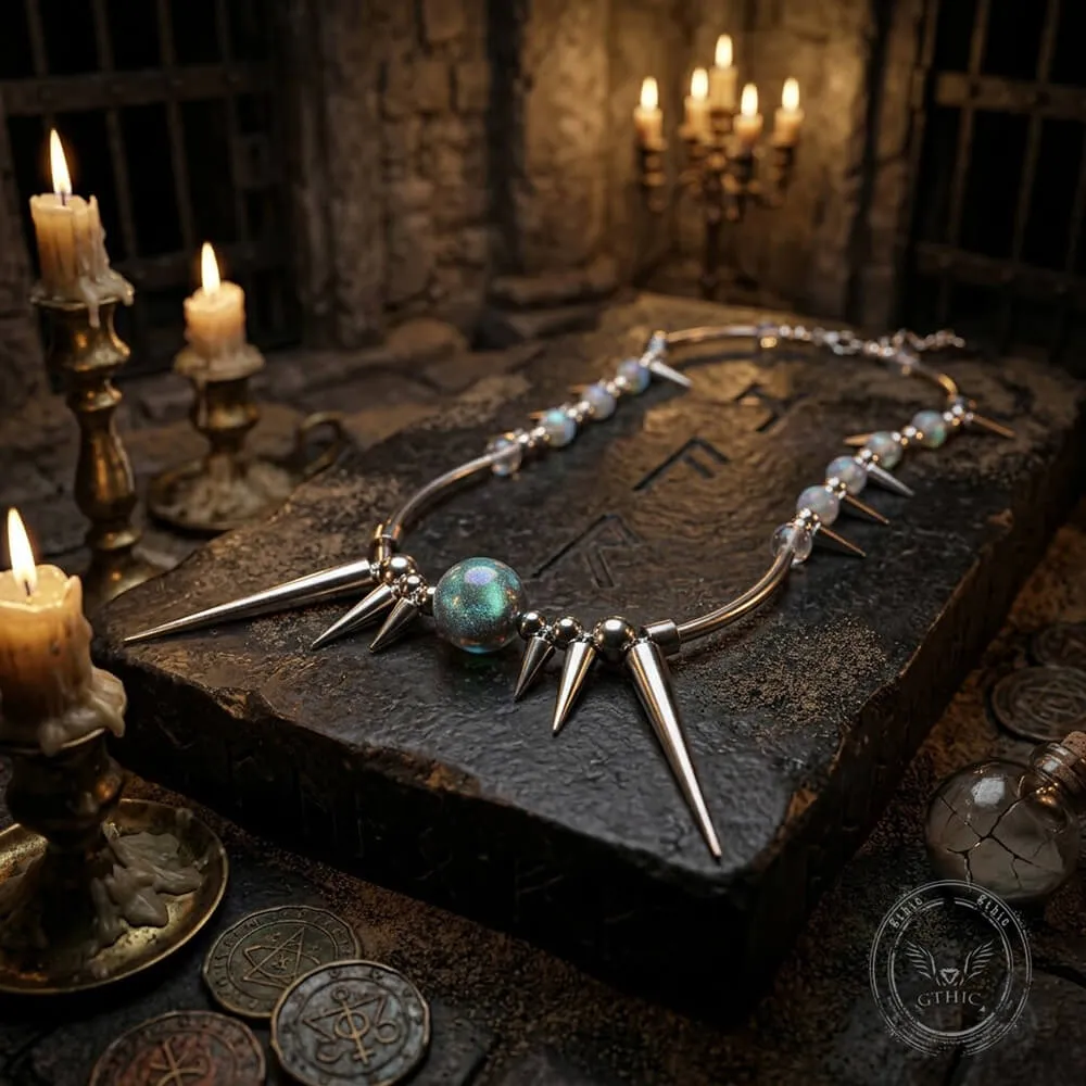 Punk Y2K Studded Gemstone Beaded Stainless Steel Necklace sold by GTHIC product image thumbnail 4