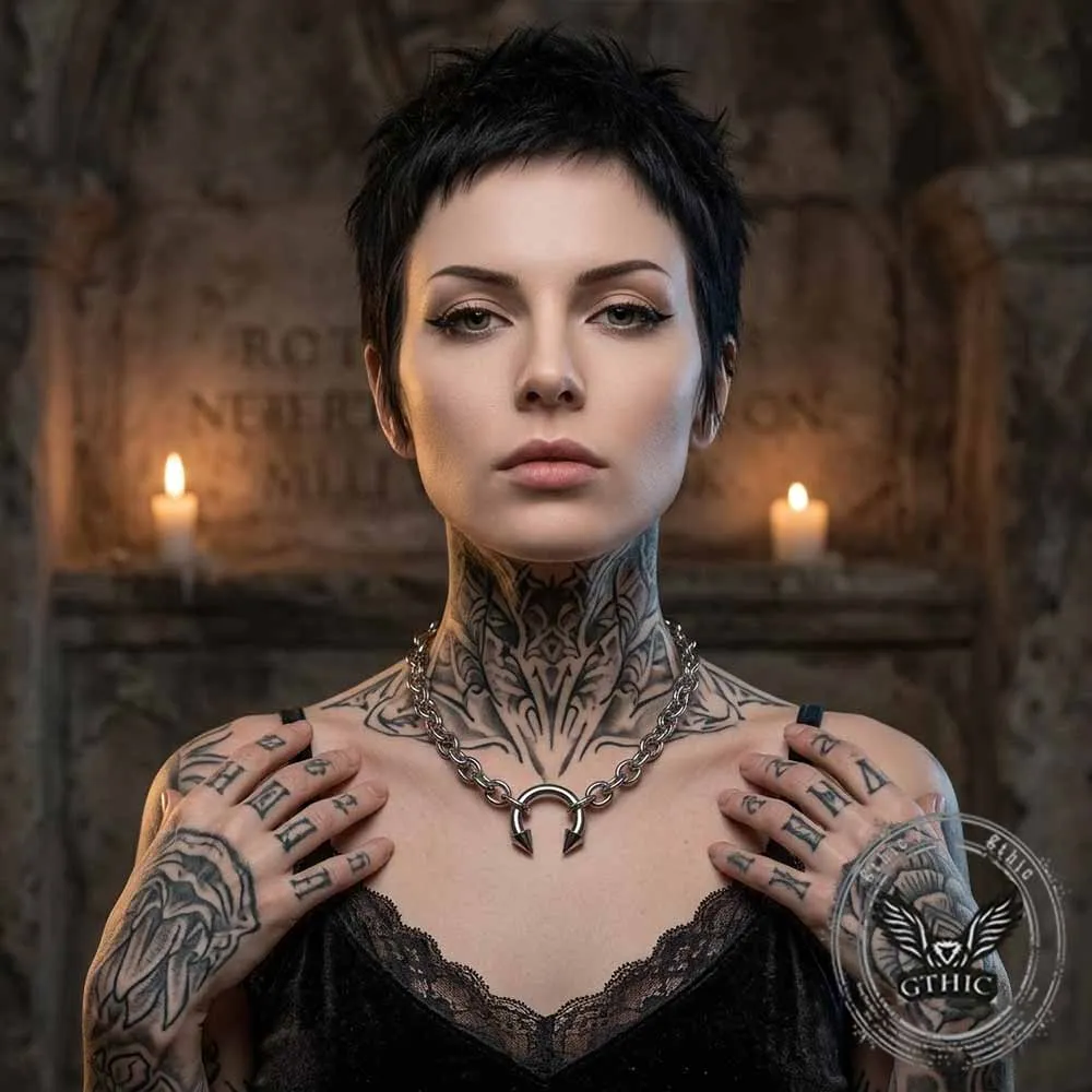 Punk Spike Horseshoe Stainless Steel Clavicle Necklace sold by GTHIC product image thumbnail 4