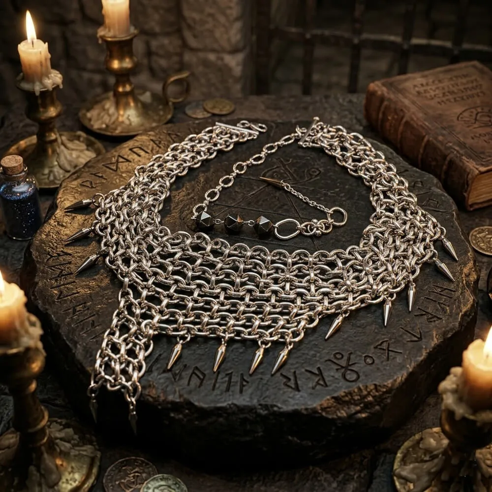 Multi-Layered Studded Punk Stainless Steel Clavicle Necklace sold by GTHIC product image thumbnail 5