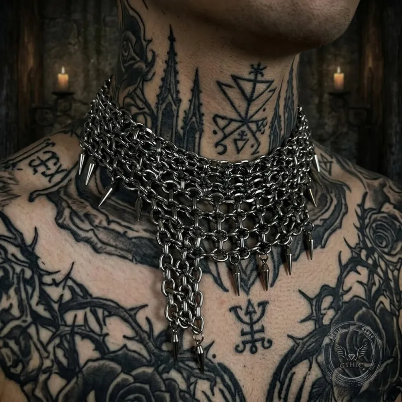 Multi-Layered Studded Punk Stainless Steel Clavicle Necklace made by GTHIC