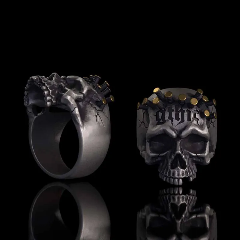 Gothic Bullet Crown Skull Sterling Silver Ring made by GTHIC