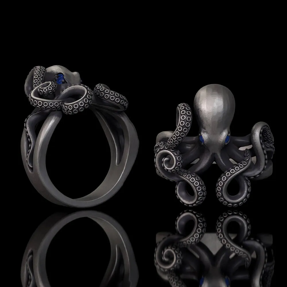 Vintage Gem Eye Octopus Tentacle Sterling Silver Marine Ring sold by GTHIC