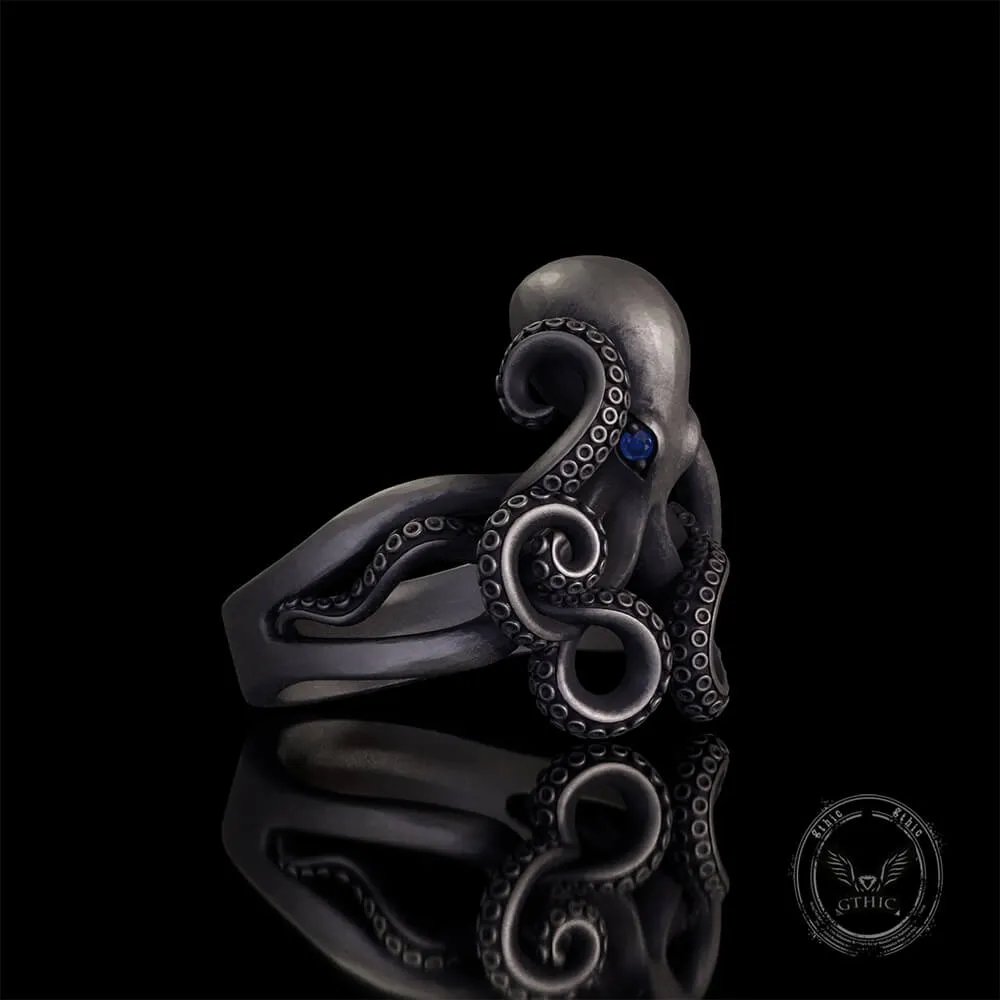 Vintage Gem Eye Octopus Tentacle Sterling Silver Marine Ring sold by GTHIC product image thumbnail 3