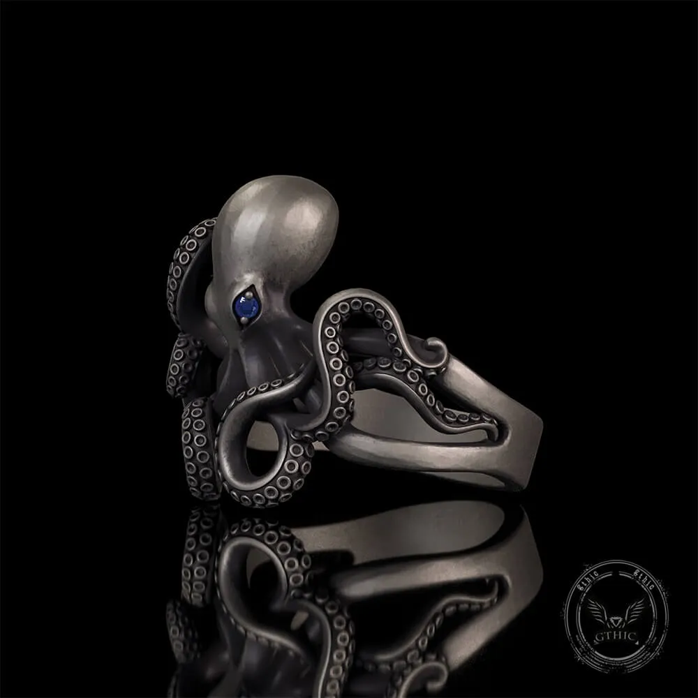 Vintage Gem Eye Octopus Tentacle Sterling Silver Marine Ring sold by GTHIC product image thumbnail 4
