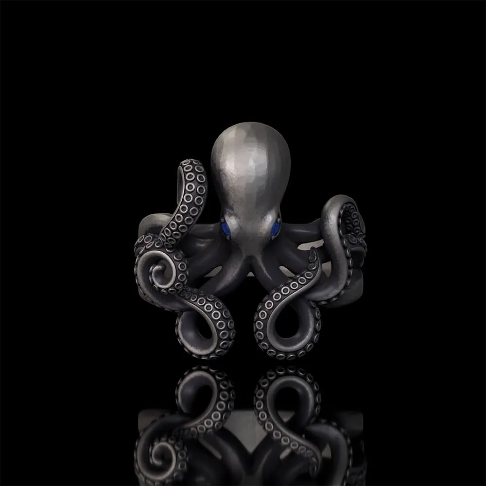 Vintage Gem Eye Octopus Tentacle Sterling Silver Marine Ring sold by GTHIC product image thumbnail 2