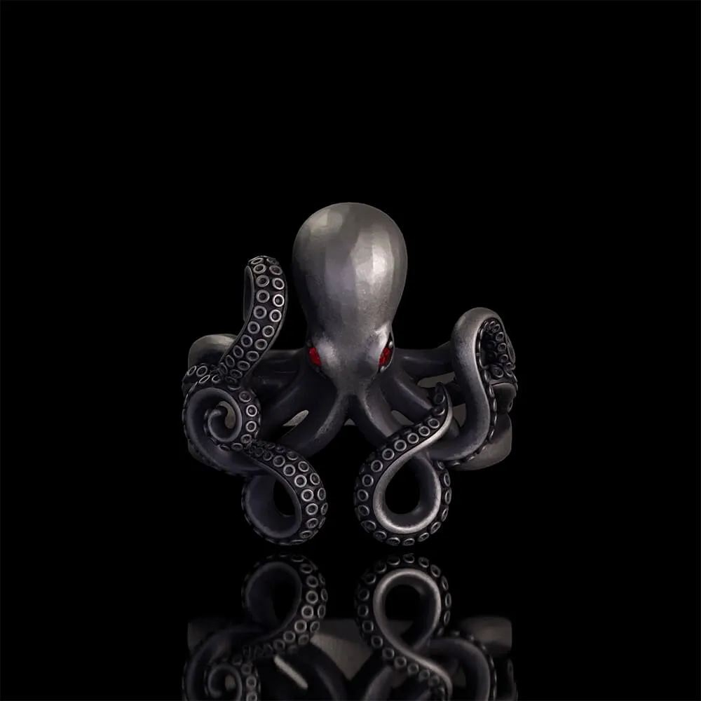 Vintage Gem Eye Octopus Tentacle Sterling Silver Marine Ring sold by GTHIC product image thumbnail 5