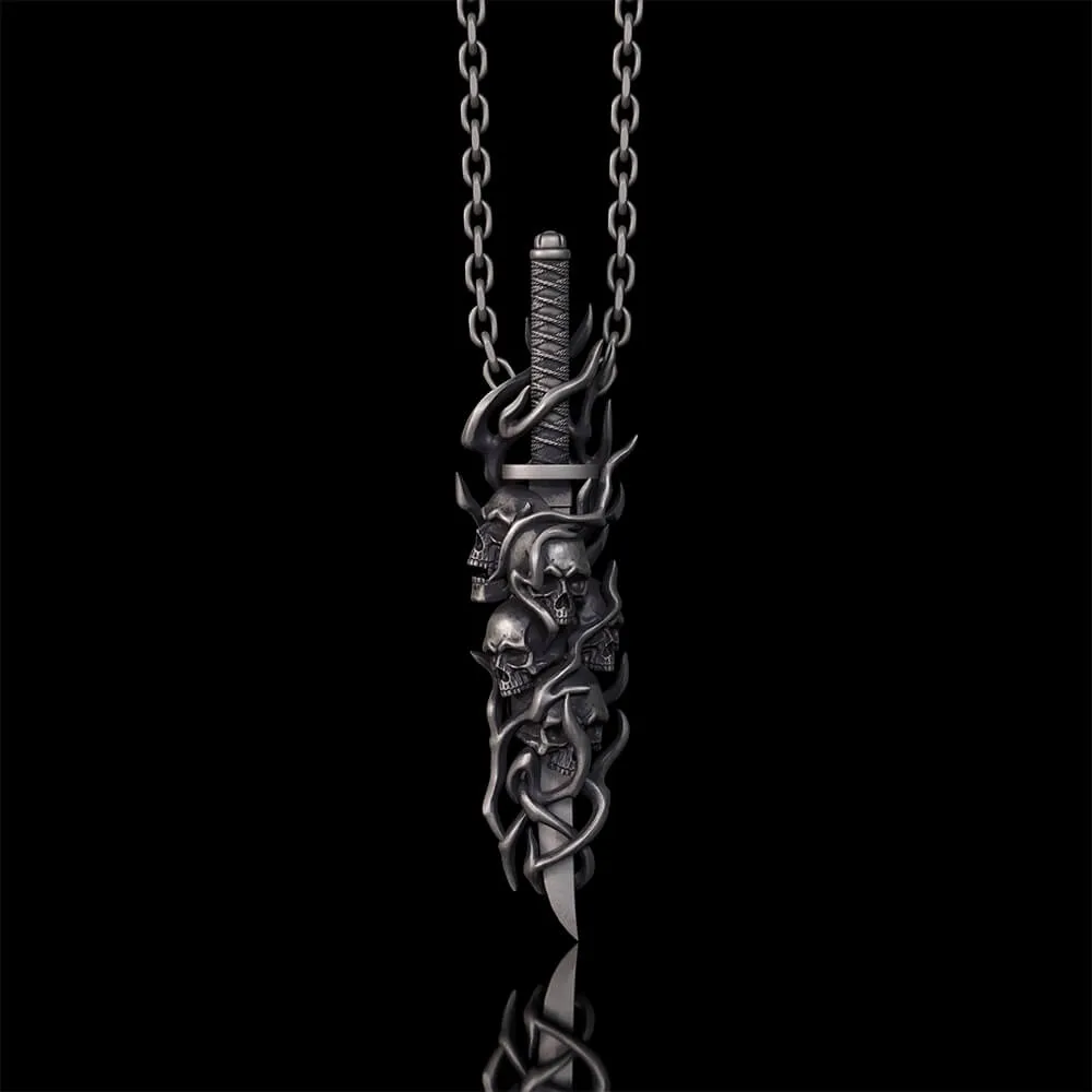 Gothic Skull Thorn Sword Sterling Silver Pendant sold by GTHIC