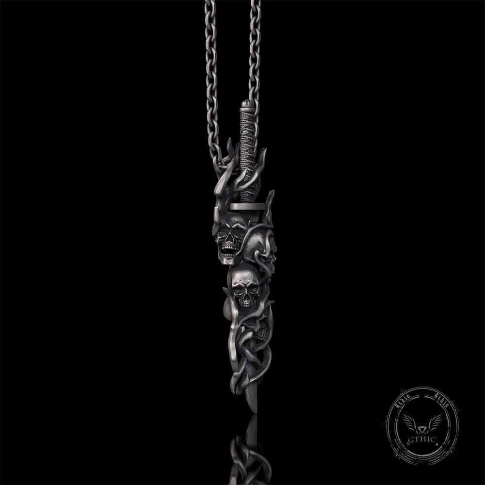 Gothic Skull Thorn Sword Sterling Silver Pendant sold by GTHIC product image thumbnail 2