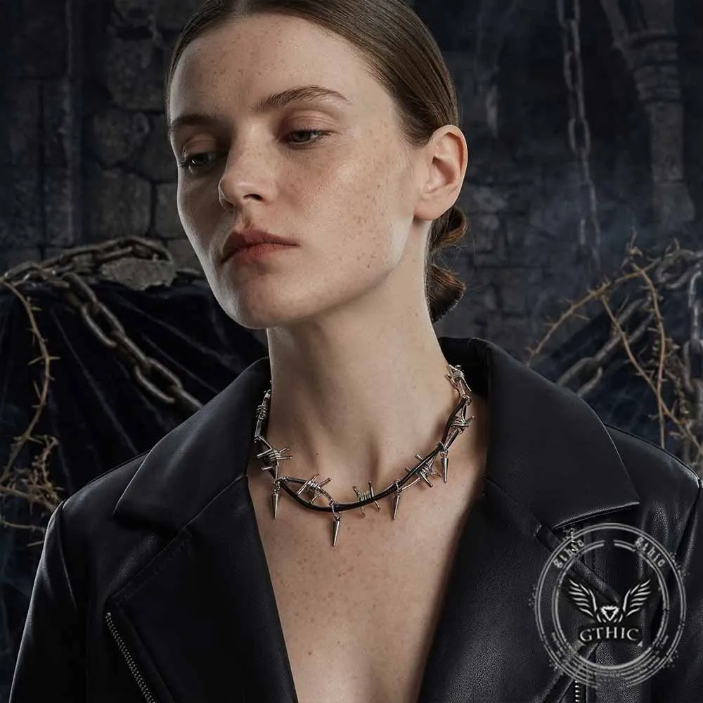 Punk Barbed Wire Spiked Zinc Alloy Clavicle Necklace sold by GTHIC product image thumbnail 2