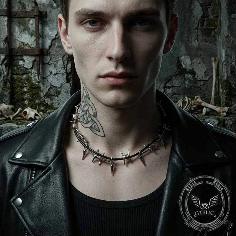 Punk Barbed Wire Spiked Zinc Alloy Clavicle Necklace made by GTHIC