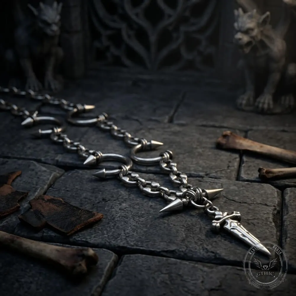 Street Punk Horseshoe Studded Sword Stainless Steel Necklace sold by GTHIC product image thumbnail 3
