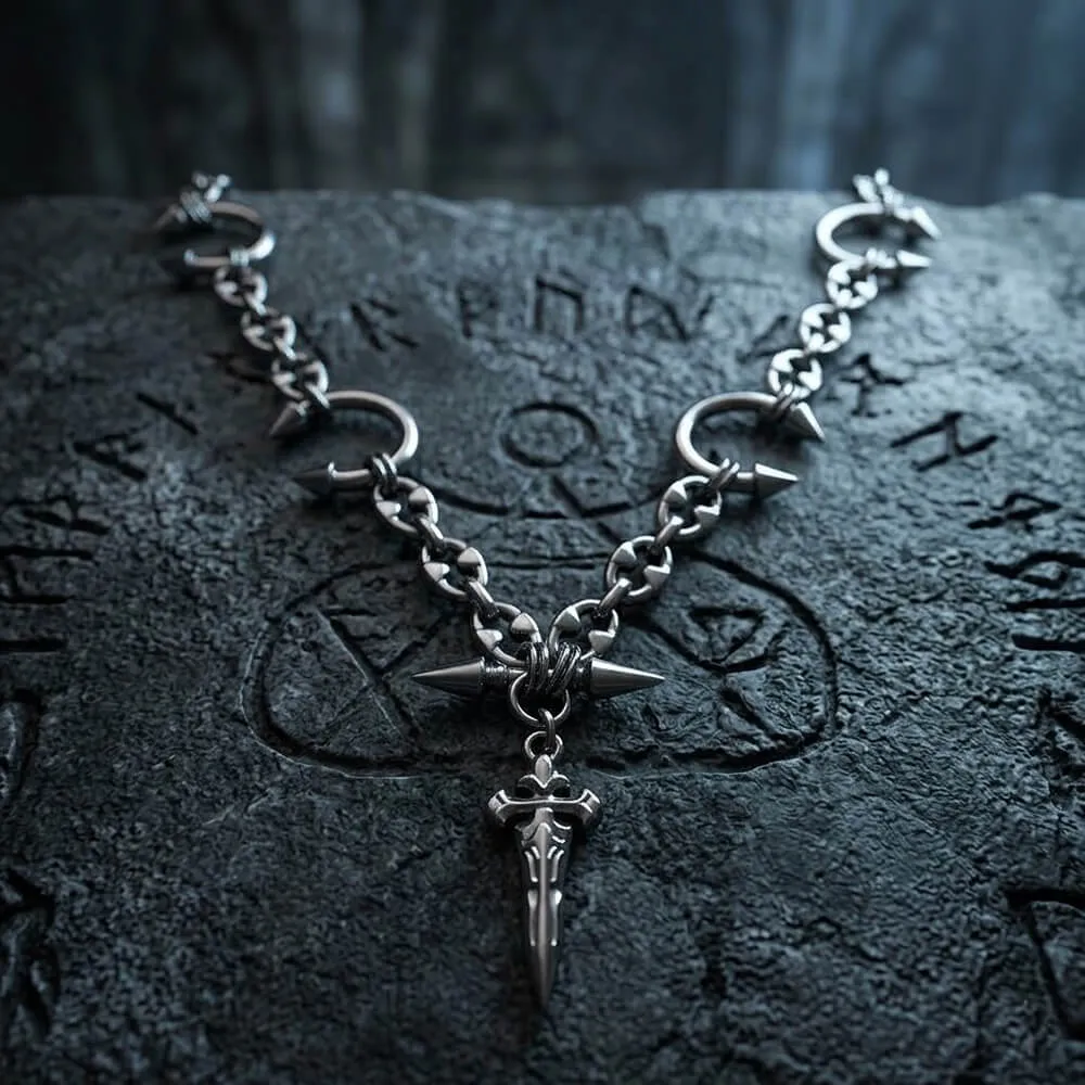 Street Punk Horseshoe Studded Sword Stainless Steel Necklace sold by GTHIC product image thumbnail 2