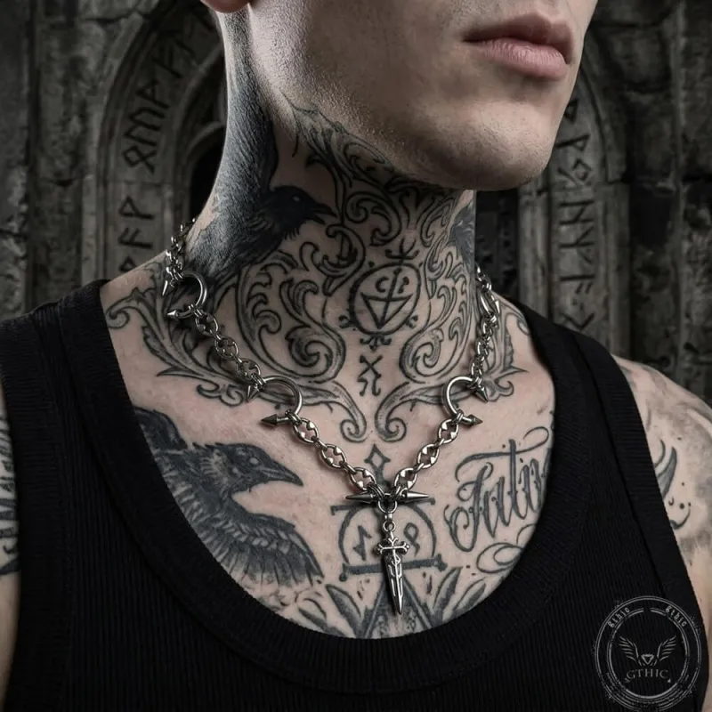 Street Punk Horseshoe Studded Sword Stainless Steel Necklace made by GTHIC
