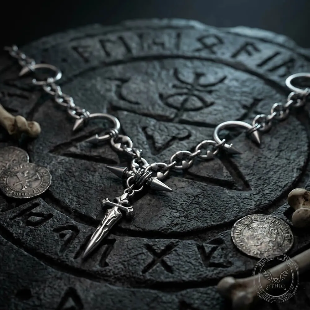 Street Punk Horseshoe Studded Sword Stainless Steel Necklace sold by GTHIC product image thumbnail 4