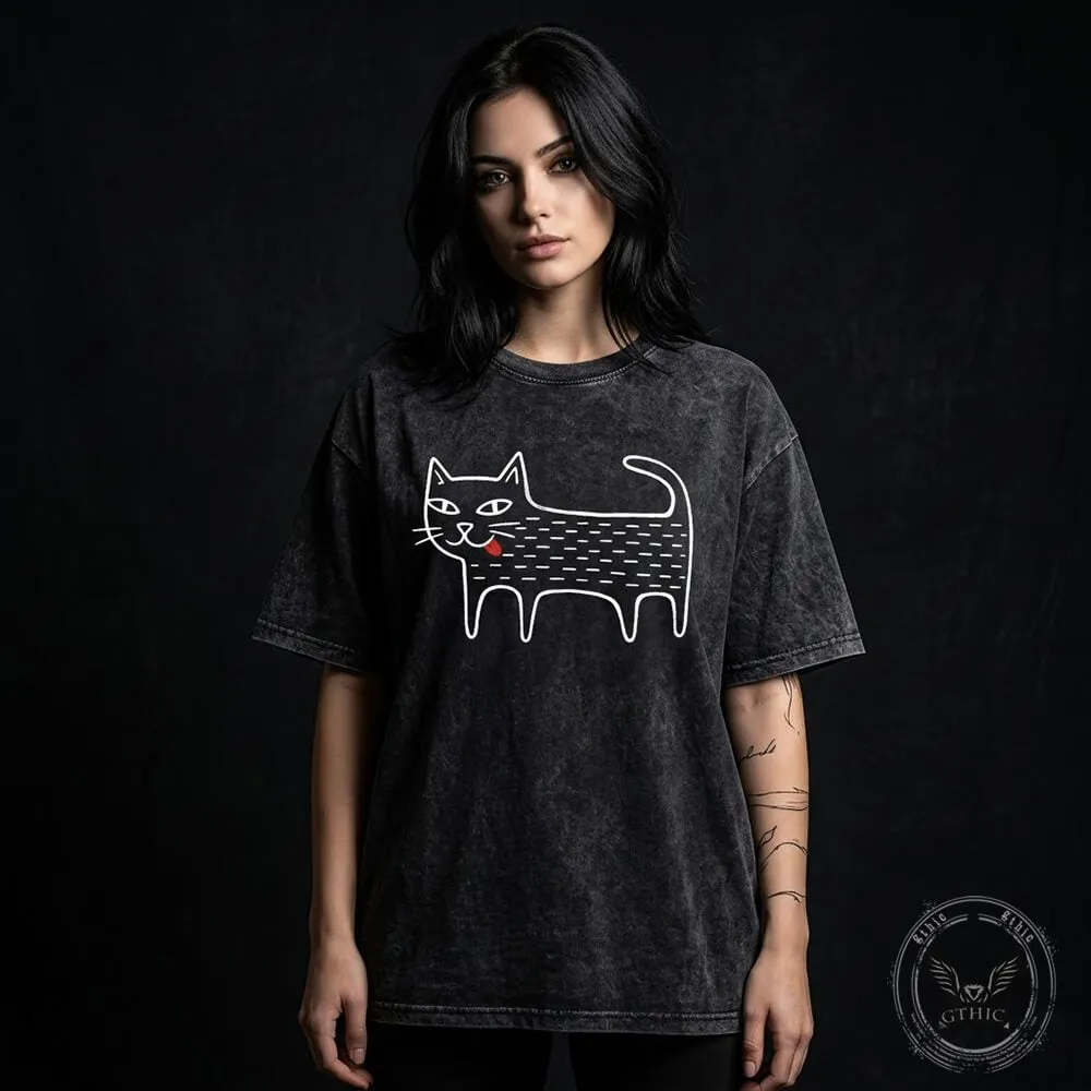 Black Cat Blep Graphic Vintage Washed Cotton T-shirt sold by GTHIC product image thumbnail 3