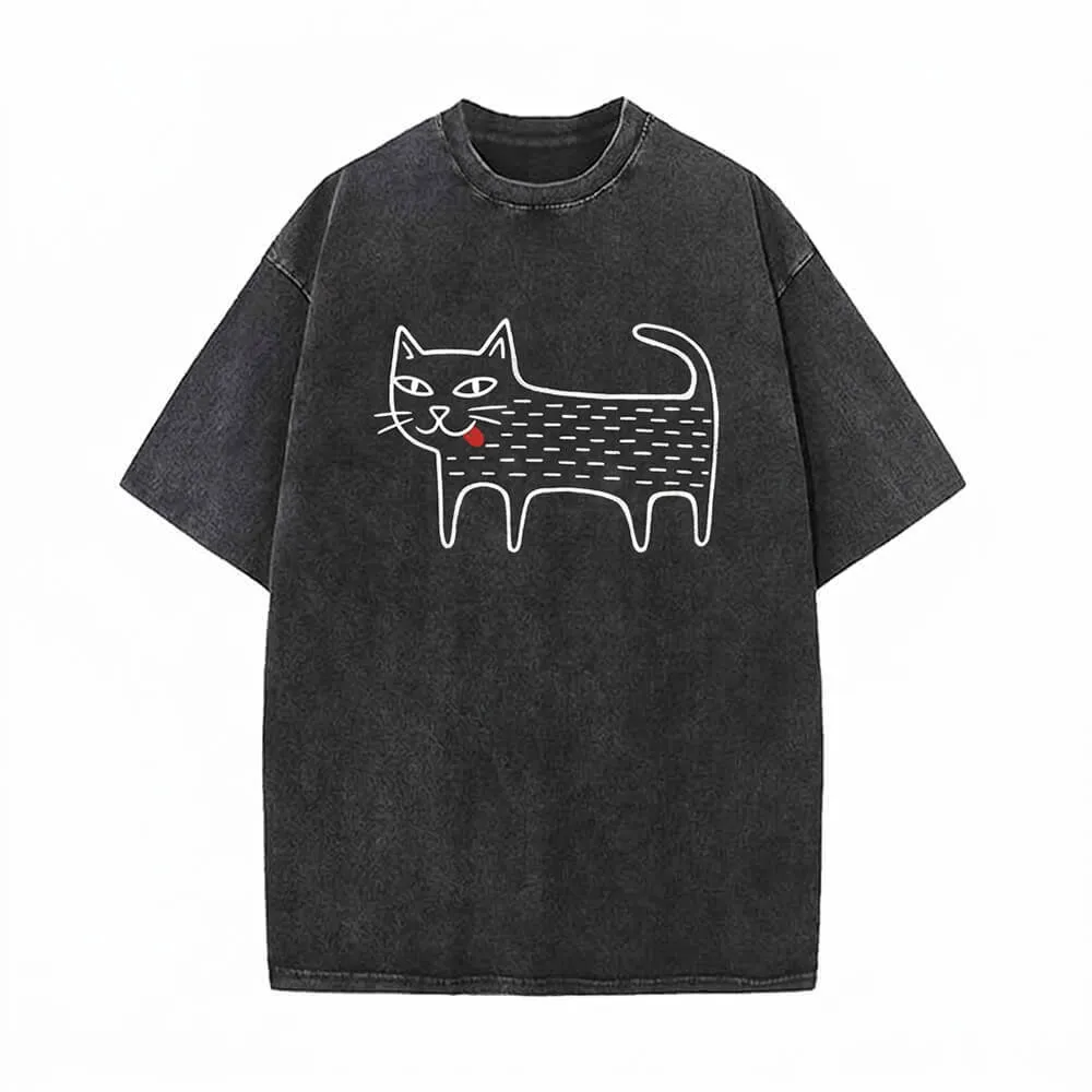 Black Cat Blep Graphic Vintage Washed Cotton T-shirt sold by GTHIC
