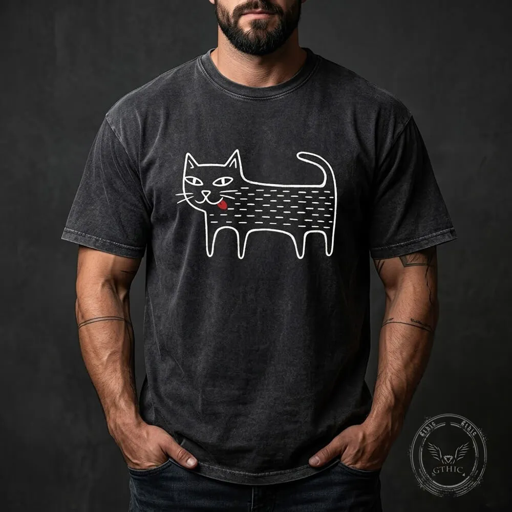 Black Cat Blep Graphic Vintage Washed Cotton T-shirt sold by GTHIC product image thumbnail 2