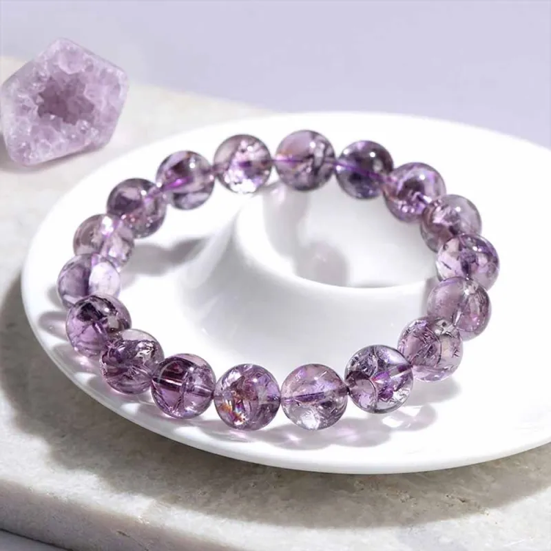 Natural Azeztulite Purple Crystal Beaded Bracelet made by GTHIC