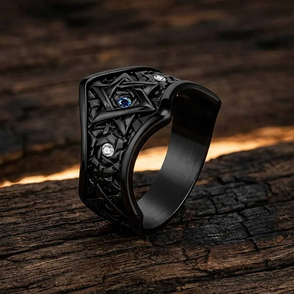 Hexagram Blue Gemstone-Set Stainless Steel Ring sold by GTHIC product image thumbnail 4