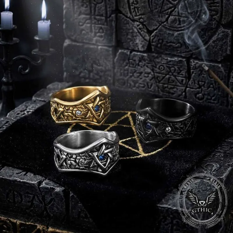 Hexagram Blue Gemstone-Set Stainless Steel Ring made by GTHIC