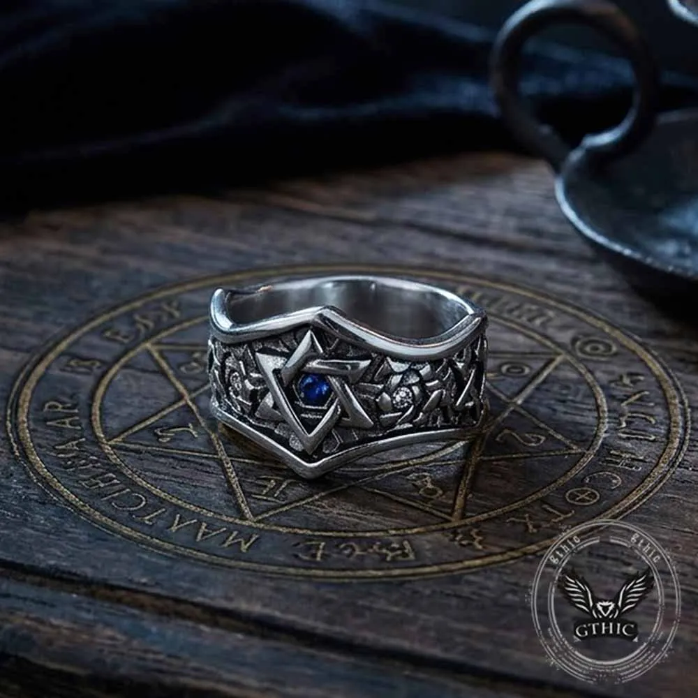 Hexagram Blue Gemstone-Set Stainless Steel Ring sold by GTHIC product image thumbnail 5