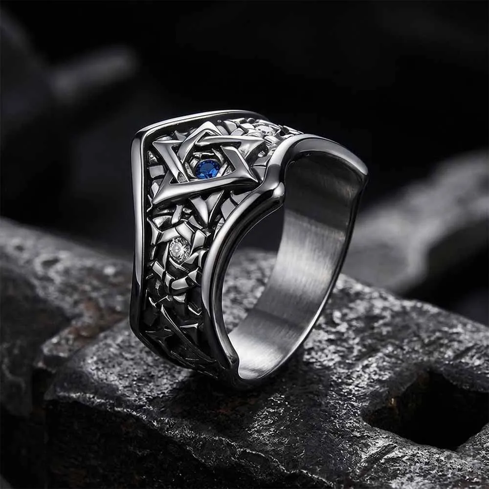 Hexagram Blue Gemstone-Set Stainless Steel Ring sold by GTHIC product image thumbnail 2