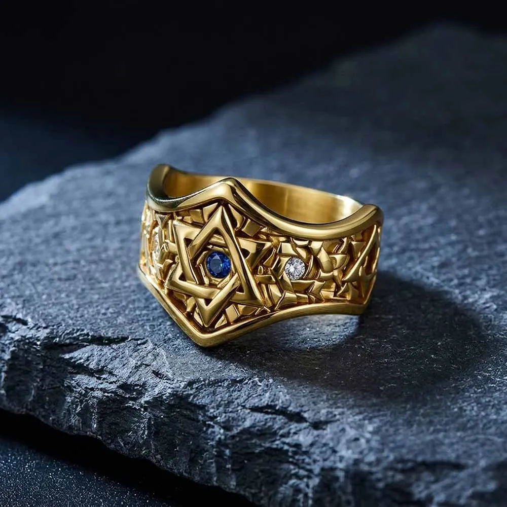 Hexagram Blue Gemstone-Set Stainless Steel Ring sold by GTHIC product image thumbnail 3