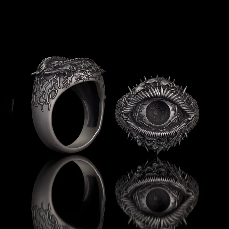 Evil Eye Skull Sterling Silver Hardcore Biker Ring made by GTHIC