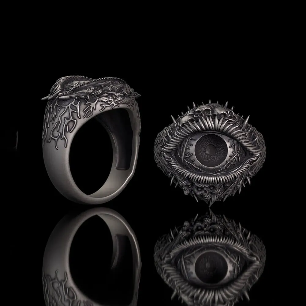 Evil Eye Skull Sterling Silver Hardcore Biker Ring sold by GTHIC