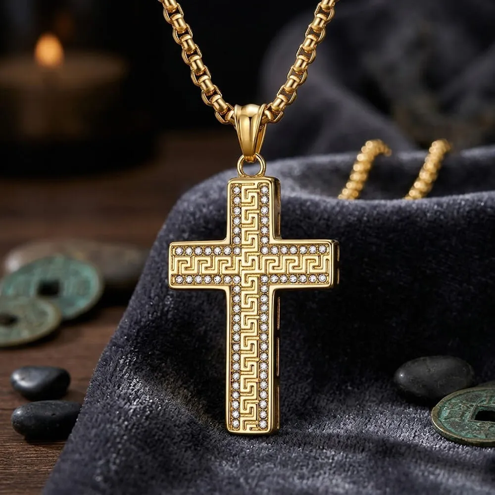 Hip Hop Great Wall Pattern Gem Cross Stainless Steel Pendant sold by GTHIC product image thumbnail 5
