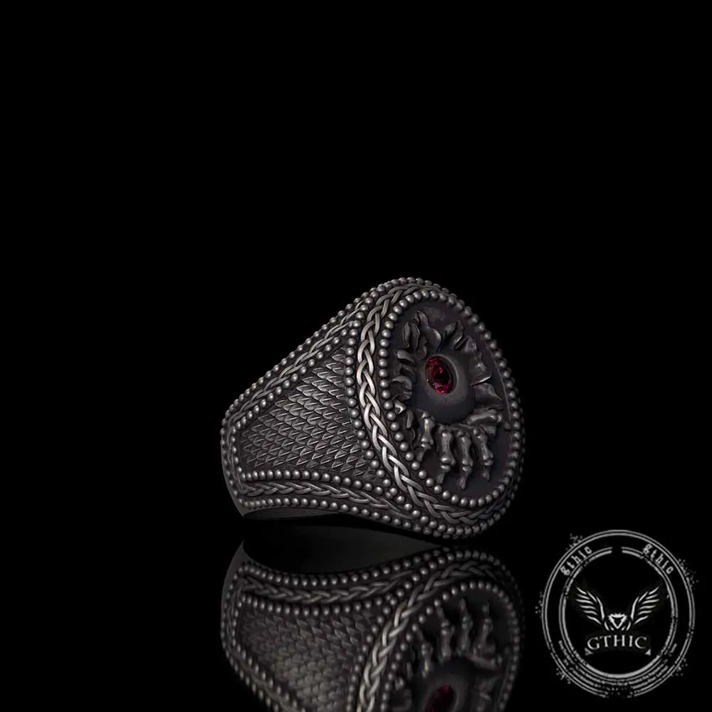 Red Zircon Eye Skull Hand Punk Sterling Silver Ring sold by GTHIC product image thumbnail 4