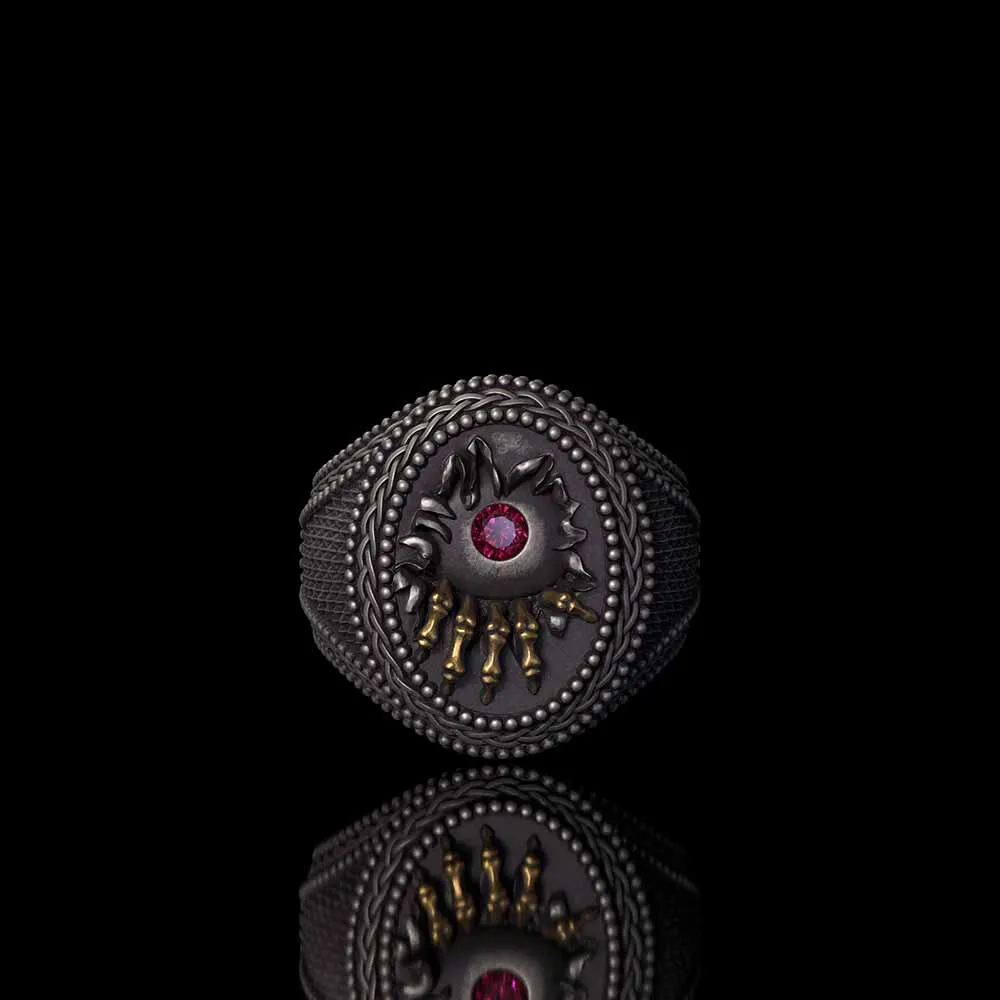 Red Zircon Eye Skull Hand Punk Sterling Silver Ring sold by GTHIC product image thumbnail 5