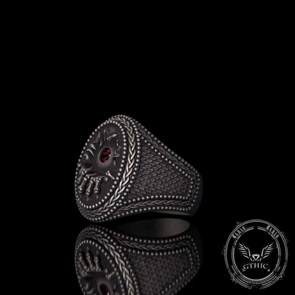 Red Zircon Eye Skull Hand Punk Sterling Silver Ring sold by GTHIC product image thumbnail 2