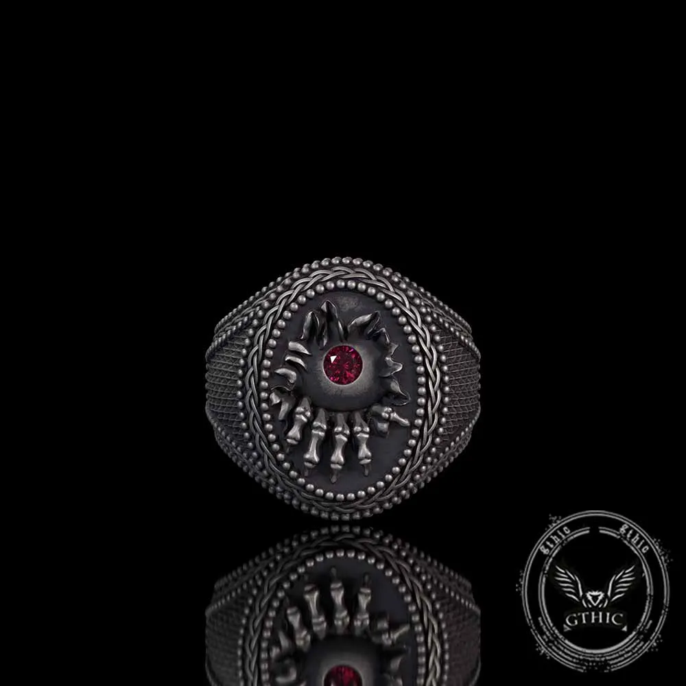 Red Zircon Eye Skull Hand Punk Sterling Silver Ring sold by GTHIC product image thumbnail 3