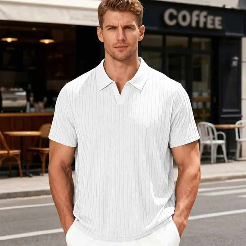 Solid Color Vertical Striped Retro Classy Polo Shirt made by GTHIC