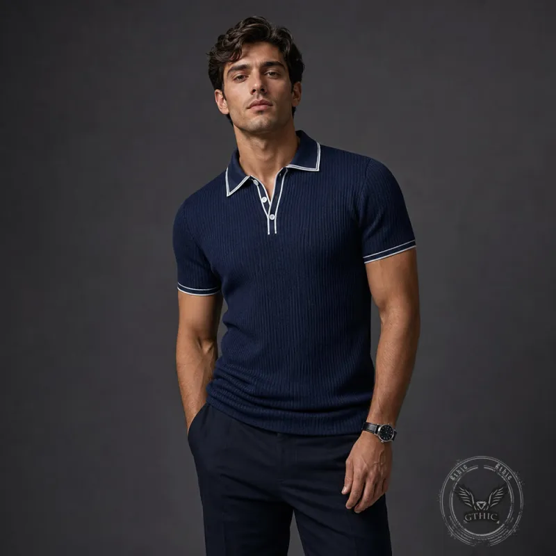 Casual Color-Blocked Breathable Collared Polo Shirt made by GTHIC