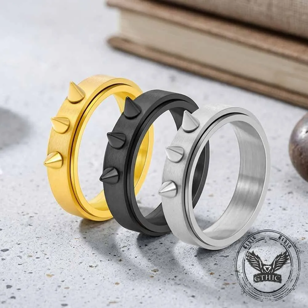 Punk Triple-Spike Stainless Steel Spinner Ring sold by GTHIC