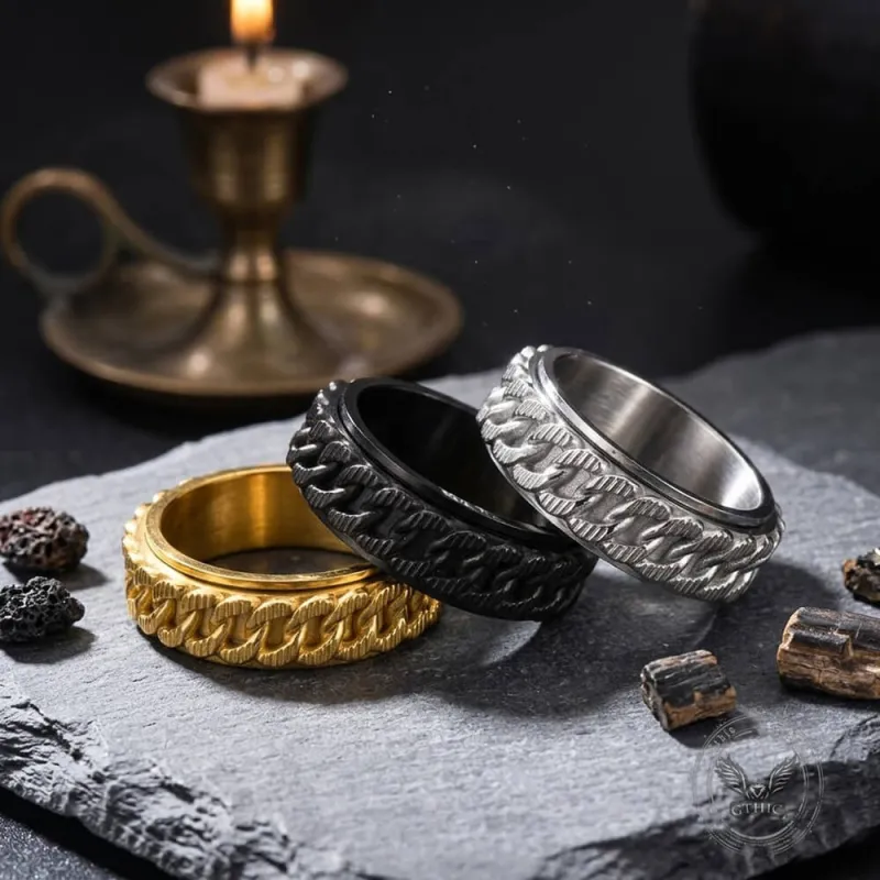 Punk Hip-Hop Cuban Link Stainless Steel Spinner Ring made by GTHIC