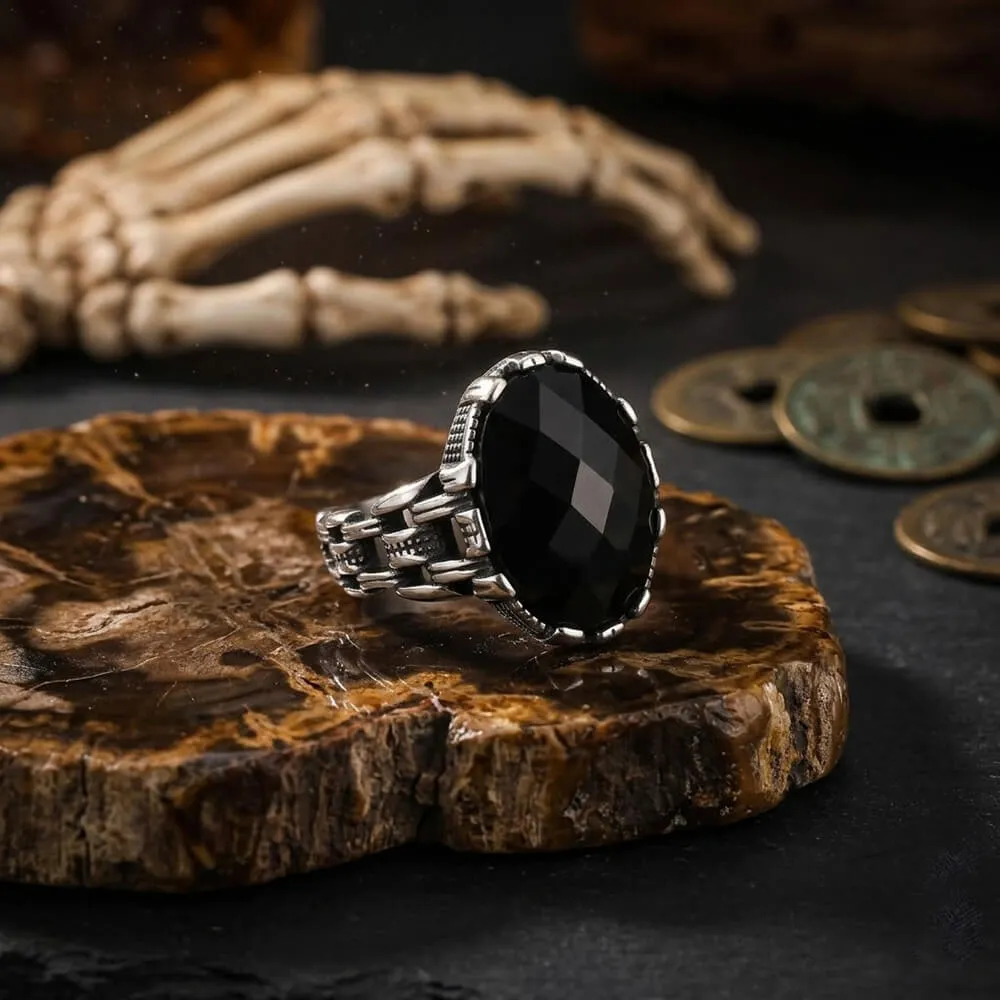 Vintage Chain Black Gemstone Stainless Steel Ring sold by GTHIC