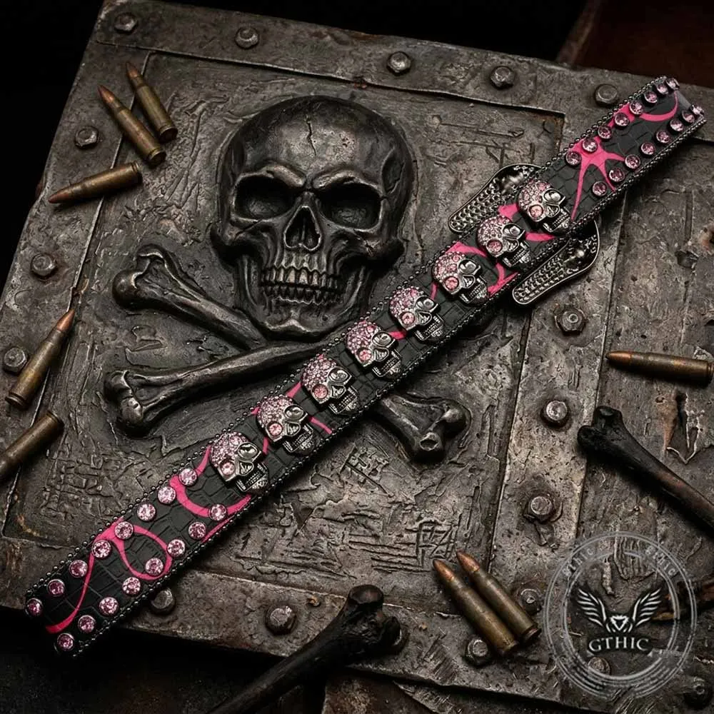 Gothic Multiple Skull Rhinestone PU Leather Belt sold by GTHIC product image thumbnail 5